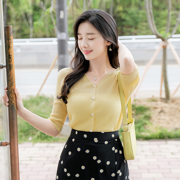 nt2151 시원한 여름 원사로 제작 된 브이넥 반팔 니트 가디건 knit