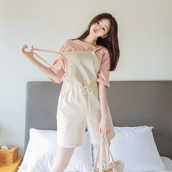 op9046 귀엽고 편안한 이지캐쥬얼 무드의 멜빵 5부 팬츠 점프수트 jumpsuit
