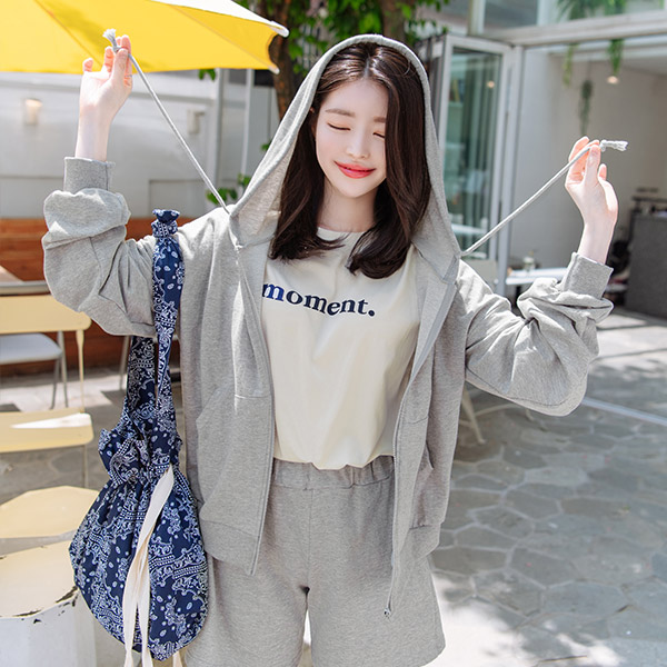 cd1380 가볍게 즐기기 좋은 후드집업과 밴딩 쇼츠 투피스세트 two piece set