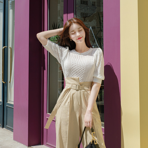 nt2154 7가지 컬러로 완성된 케이블 패턴 반팔 니트 티셔츠 knit