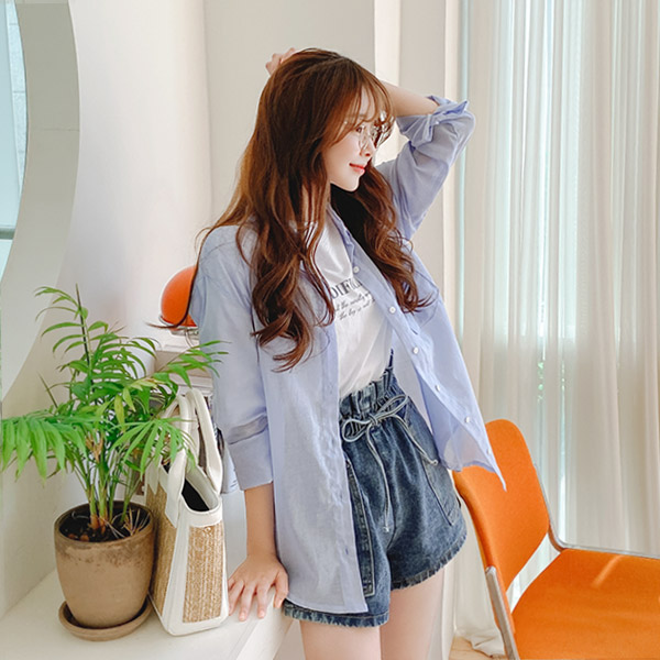 bs5139 산뜻한 착용감의 가볍고 부드러운 거즈 코튼 패브릭 썸머 베이직 셔츠 blouse