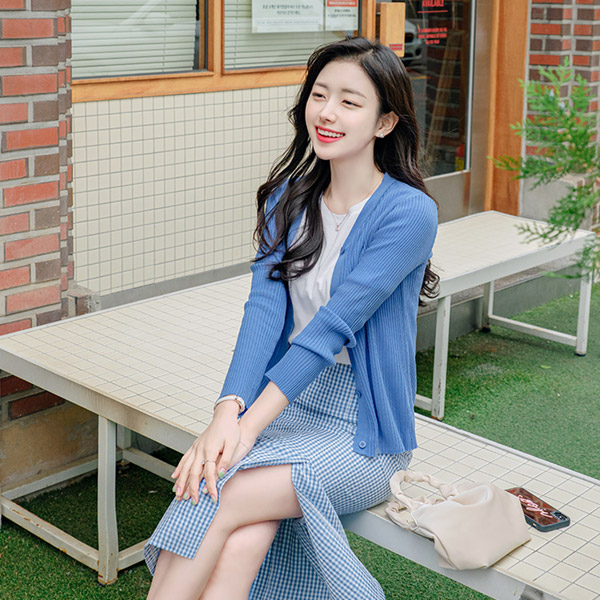 cd1388 바람이 송송 시원한 착용감의 V넥 슬림핏 골지 미니가디건 cardigan