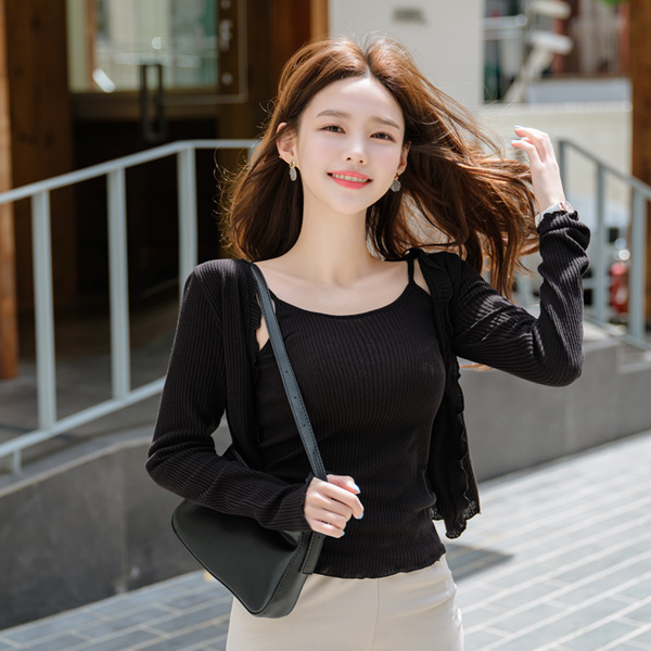 cd1391 가성비 좋은 나시탑과 가디건 투피스 세트 cardigan set