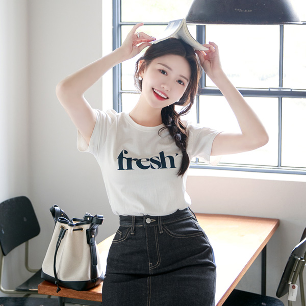 ts2054 매력적인 프레쉬 레터링 원포인트의 데일리 캐쥬얼 반팔 티셔츠 tee
