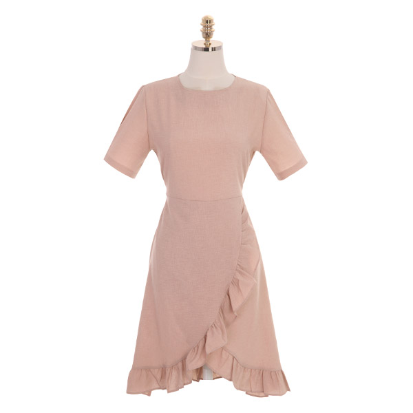 op9096 차분한 컬러감으로 완성된 랩스타일 백리본 미니 원피스 dress