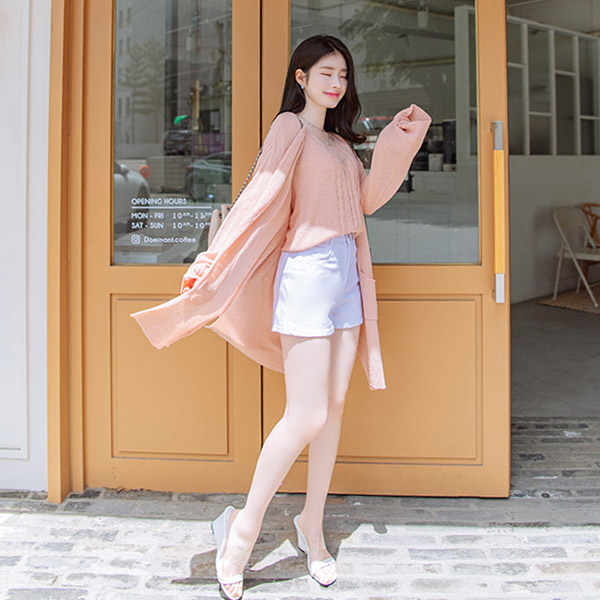 cd1395 꽈배기짜임의 스퀘어넥 니트나시와 포켓 롱 부클 가디건 세트 cardigan set