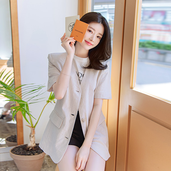 jk1226 간편하게 걸치기 좋은 브이넥디자인의 반팔 린넨자켓 jacket