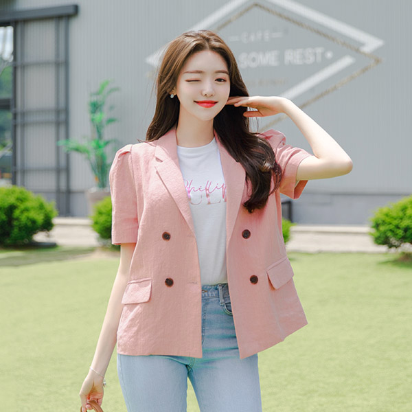 jk1228 쾌적한 린넨 소재로 제작된 러블리 퍼프소매 썸머 반팔 자켓 jacket