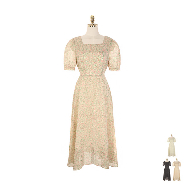 op9180 분위기 여신 만들어주는 플라워 스퀘어넥 쉬폰 미디 원피스 dress
