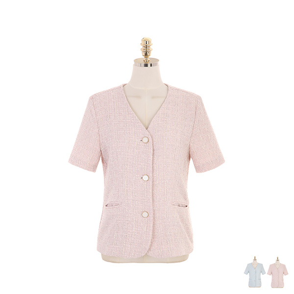 jk1230 소프트한 파스텔 컬러로 완성된 반팔 트위드 자켓 jacket