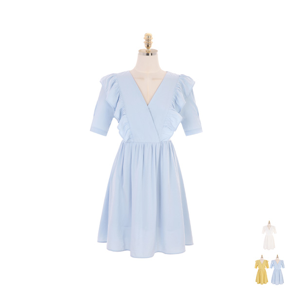 op9192 사랑스러운 날개 프릴 장식이 돋보이는 플레어 미니 원피스 dress