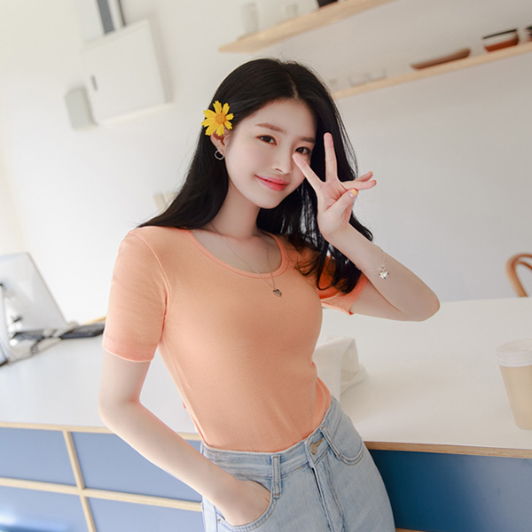 ts2071 상큼한 과즙을 닮은 8가지 컬러구성의 슬림핏라인 소프트 U넥 반팔 티셔츠 tee