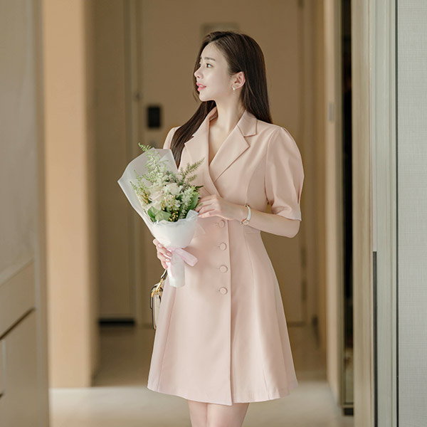 op9220 들뜸 없이 예쁜 핏과 퍼프숄더 디테일의 A라인 자켓 원피스 dress