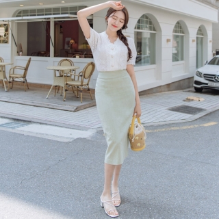 상큼화사한 컬러 구성의 썸머 린넨 라미소재 베이직 H라인 미디 스커트 skirt