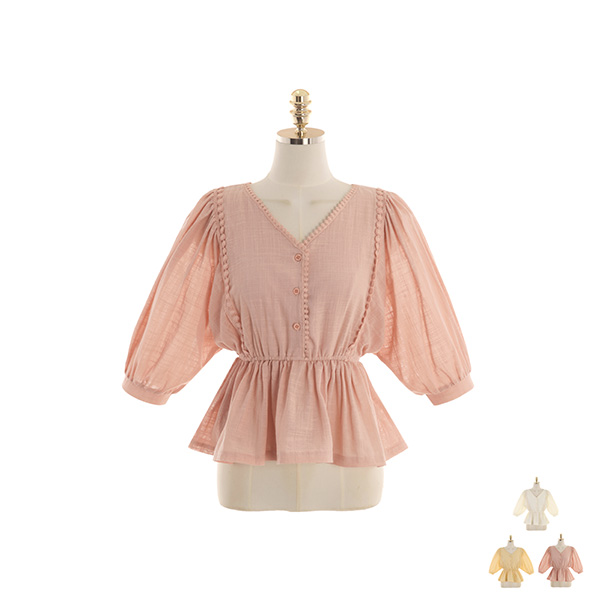 bs5168 페플럼 디자인으로 로맨틱한 실루엣을 완성한 허리 밴딩 블라우스 blouse
