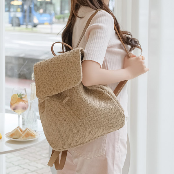 bg1052 빈티지한 무드의 우수한 수납력을 가진 린넨 복조리 쉐입 백팩 bag