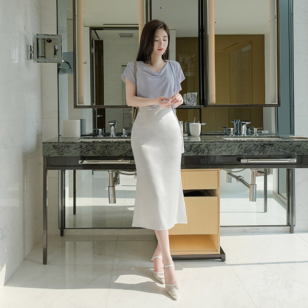 sk4154 영롱하고 매력적인 펄감의 머메이드 새틴 롱 스커트 skirt