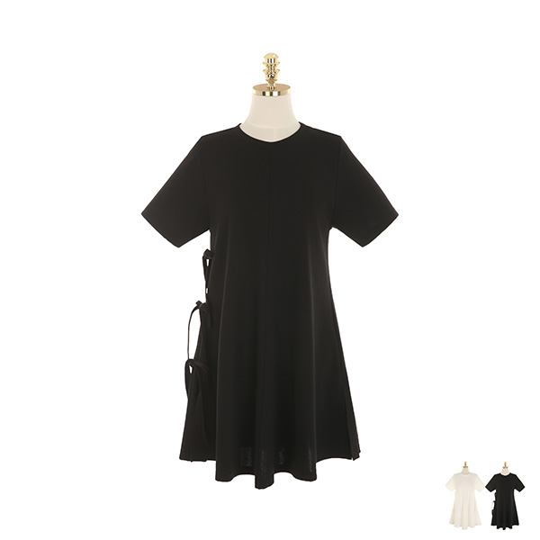 op9240 사이드 라인에 귀여운 리본 포인트가 더해진 A라인 트임 미니 원피스 dress
