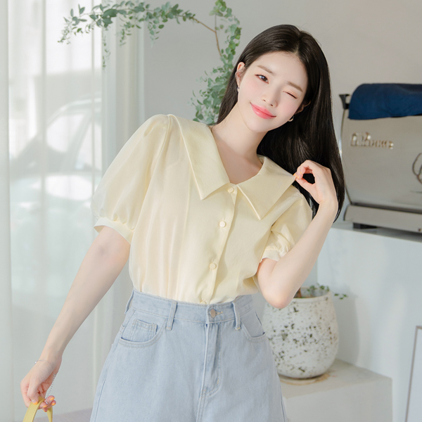 bs5189 깃털처럼 가벼운 실키패브릭의 세일러카라 포인트 블라우스 blouse