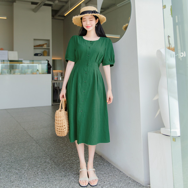 op9253 린넨같은 터치감으로 여름을 시원하게 만들어줄 스퀘어넥 롱 원피스 dress