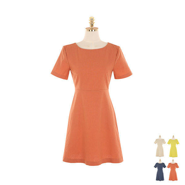 op9242 비침을 최소화한 린넨 소재로 완성된 라운드넥 미니 원피스 dress
