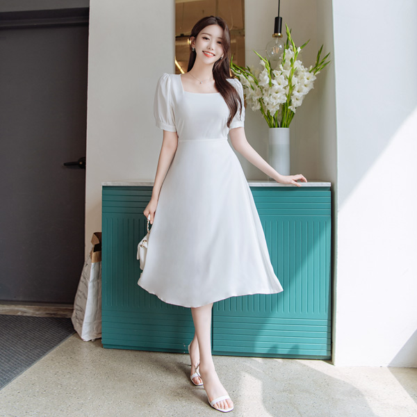 op9259 우아하고 페미닌한 스퀘어넥 A라인 롱원피스 dress
