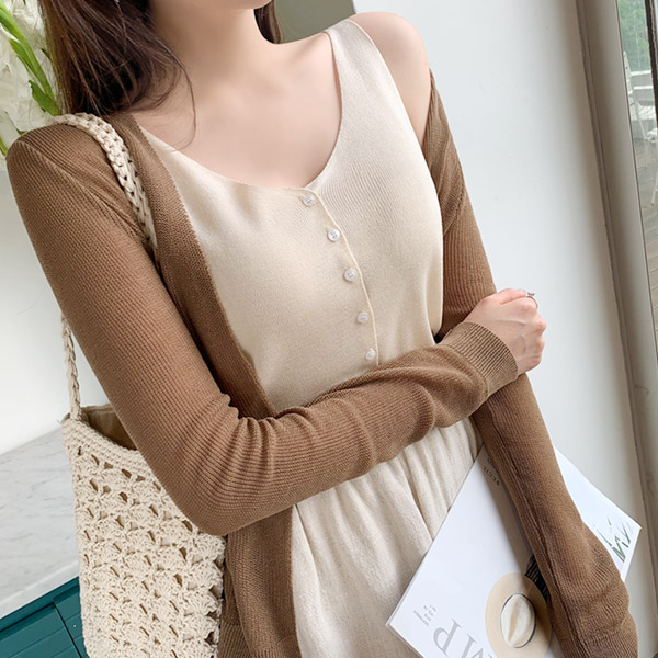 cd1403 가녀린 청순무드를 연출해드리는 심플 베이직 시스루 오픈숄 가디건 cardigan