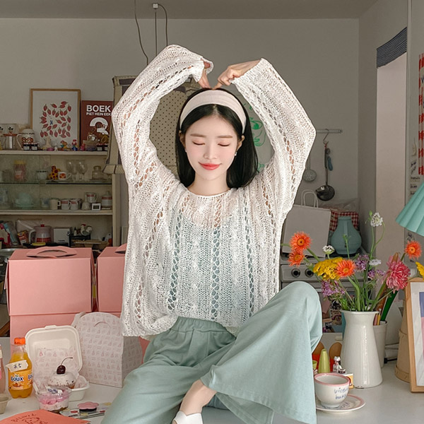 nt2194 썸머시즌 시원하게 착용하기 좋은 루즈핏 시스루 보트넥 그물 니트 knit