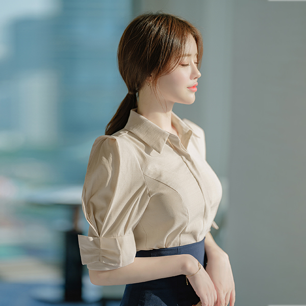 bs5199 세련되게 그려낸 스타일리쉬한 핀턱 디테일의 카라 퍼프 블라우스 blouse