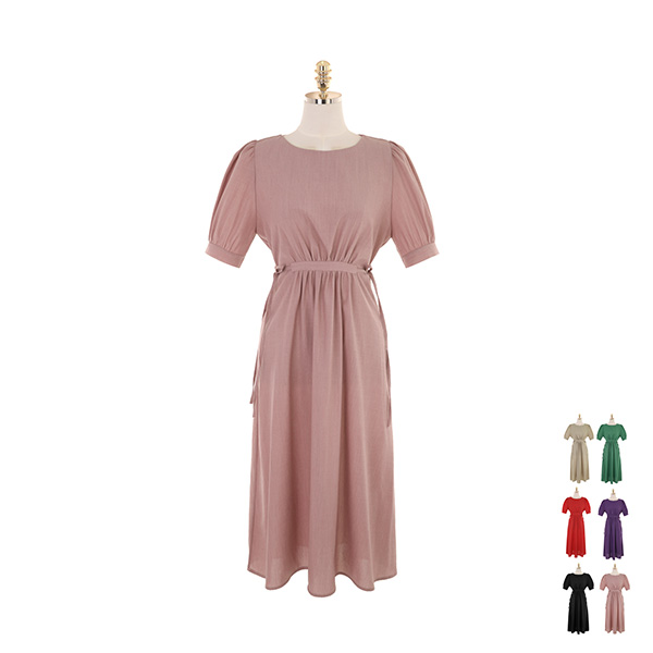 op9285 셔링 디테일로 허리가 잘록해보이는 리본 포인트 롱 원피스 dress