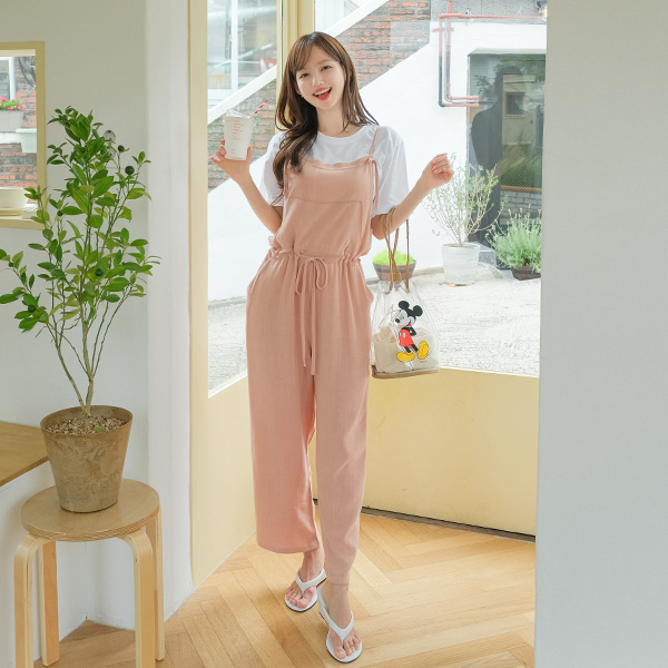op9321 숄더스트랩 길이 조절이 가능한 린넨 점프수트 jumpsuit