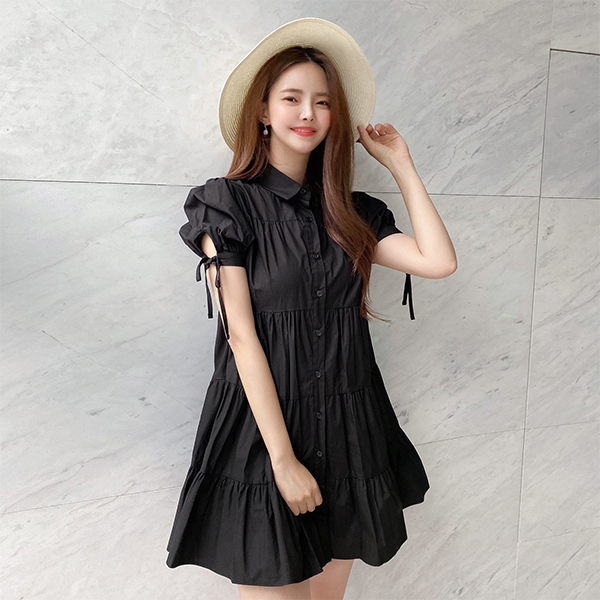 op9294 러블리한 무드가 느껴지는 캉캉 플레어 셔츠 미니 원피스 dress