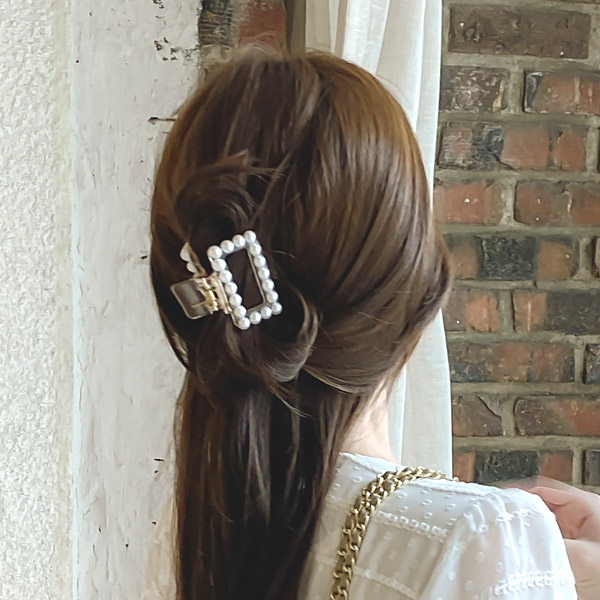 ac4540 고급스러운 핀 베이스와 우아한 진주 포인트의 헤어 사각 집게핀 hairpin