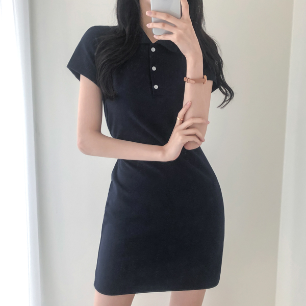 op9304 데일리 아이템으로 추천드리는 기본 카라 디자인의 슬림핏 반팔 미니 원피스 dress