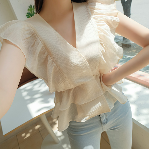 bs5217 2가지 옵션 타입의 로맨틱 날개 소매 페플럼 쉬폰 블라우스 blouse