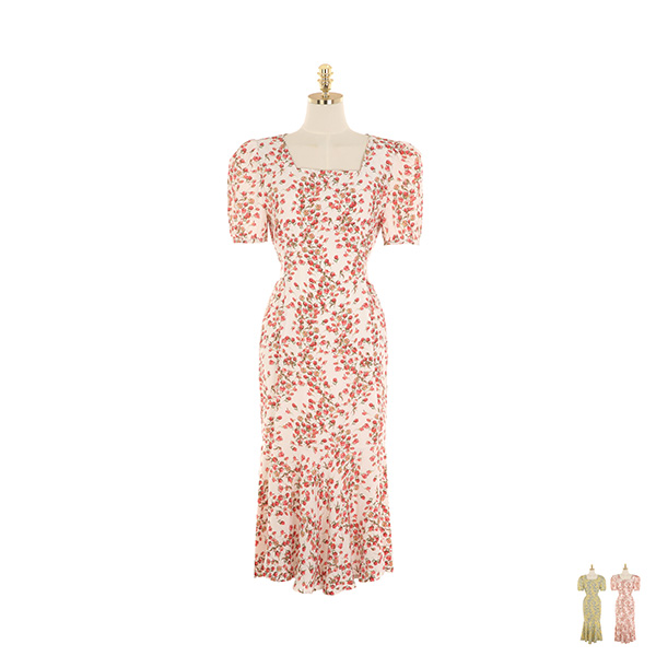 op9309 화려한 플라워 패턴으로 완성된 스퀘어넥 롱 원피스 dress
