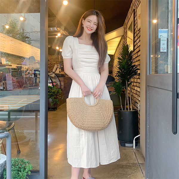 op9311 로맨틱한 무드가 느껴지는 레이스 트리밍 셔링 롱 원피스 dress