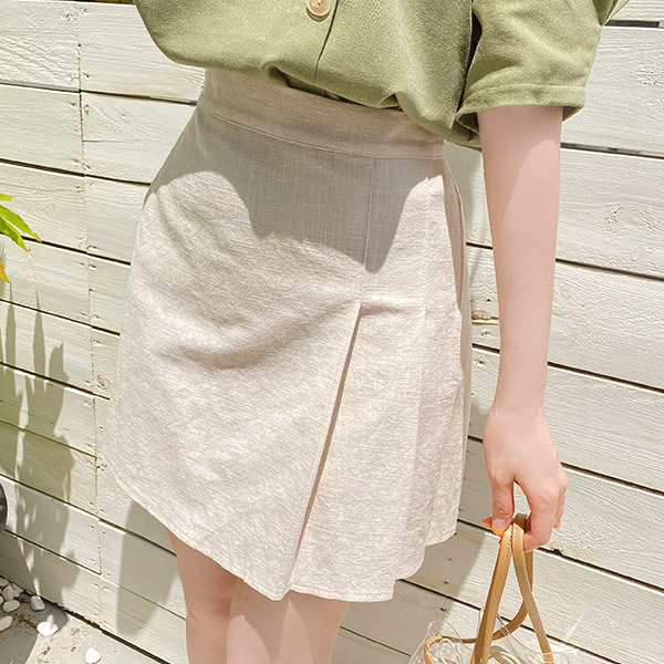 sk4179 린넨혼방으로 완성된 걸리쉬무드의 하프 플리츠주름 백밴딩 미니스커트 skirt