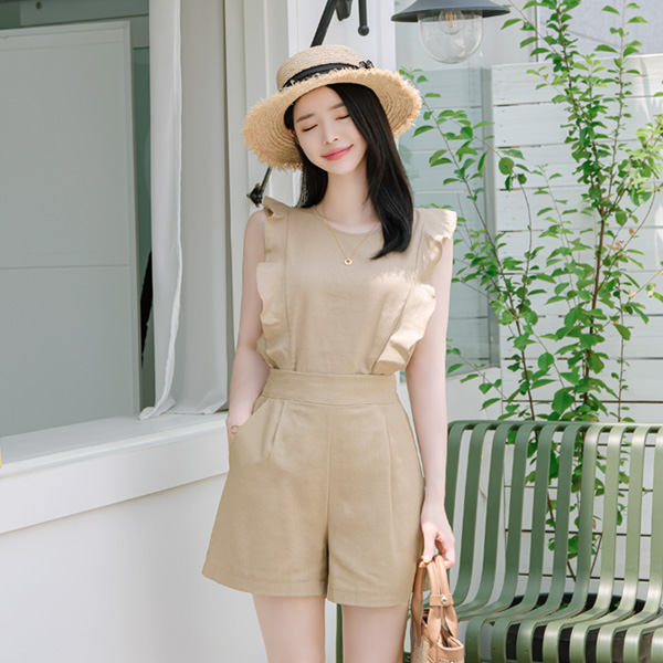 bs5219 숄더프릴 포인트로 러블리함 가득한 린넨혼방 나시 블라우스 blouse