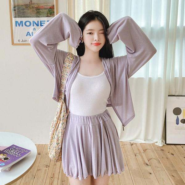 cd1412 여름내내 함께하기 좋은 후드 집업과 밴딩 플레어치마바지 투피스 세트 cardigan set