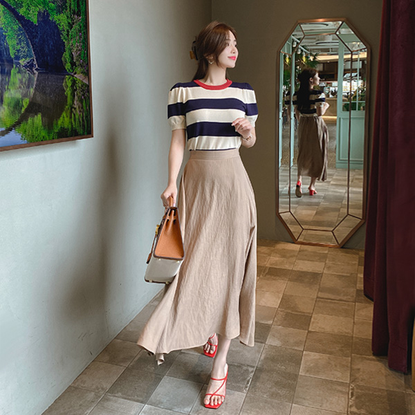 sk4184 가볍고 시원한 여름 소재감의 사이드 슬릿 A라인 롱스커트 skirt