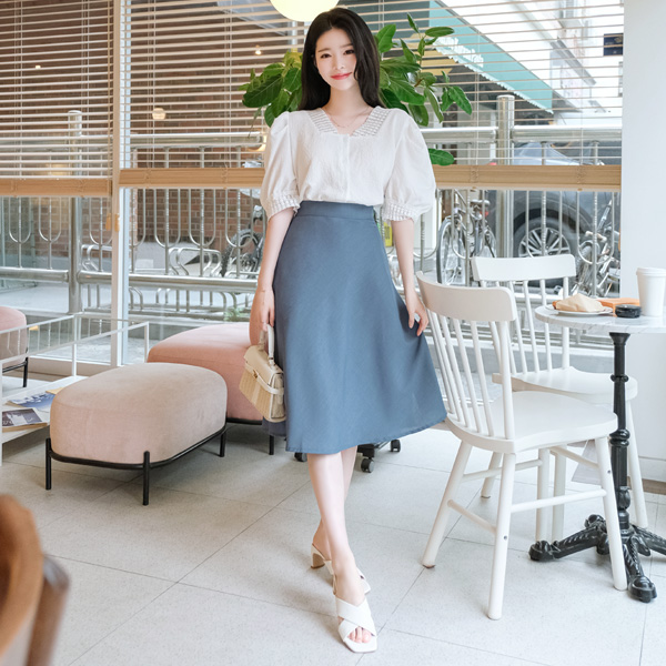 sk4199 라이트한 착용감을 선사할 A라인 플레어 백밴딩 미디롱스커트 skirt