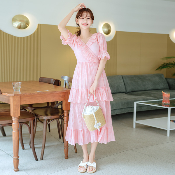 op9402 주름지 패브릭과 랩 스타일의 프릴 캉캉 원피스 dress