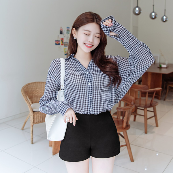 bs5239 시원하고 쾌적한 시어서커 코튼 소재감의 깅엄체크 데일리 셔츠 blouse