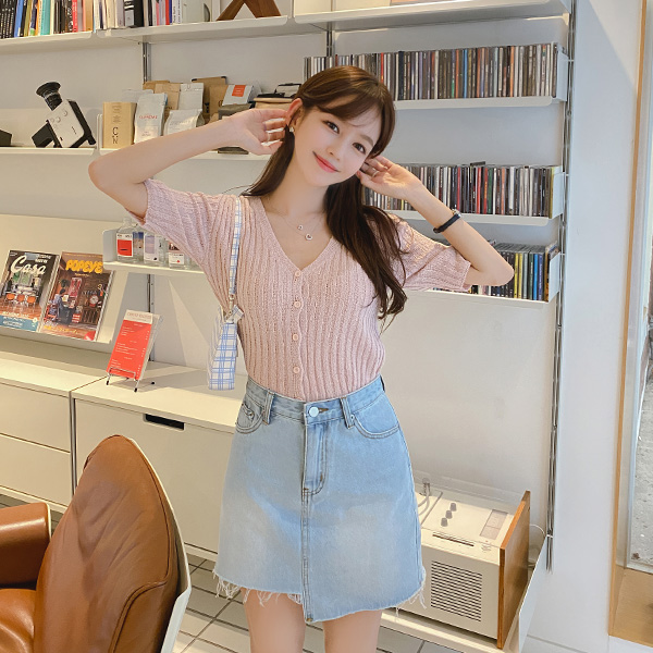 cd1425 썸머시즌 시원 산뜻하게 입기 좋은 부클 V넥 반팔 니트 가디건 cardigan