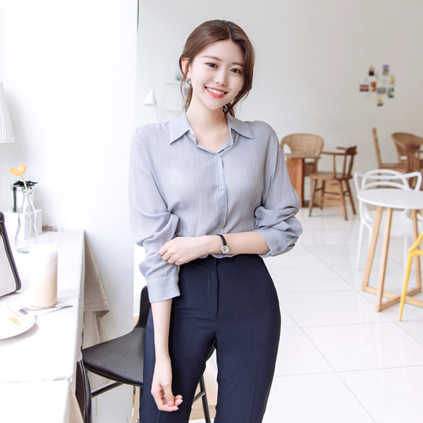 bs5238 여리여리 가볍고 산뜻한 폴리레이온 베이직 시스루 링클 셔츠 blouse