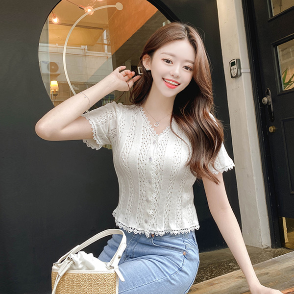 cd1427 러블리하고 유니크한 매력의 레이스 스카시 미니 가디건 cardigan