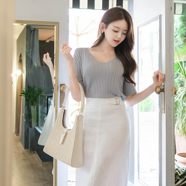nt2216 언제나 손이 가는 시원한 골지 브이넥 반팔 니트 knit