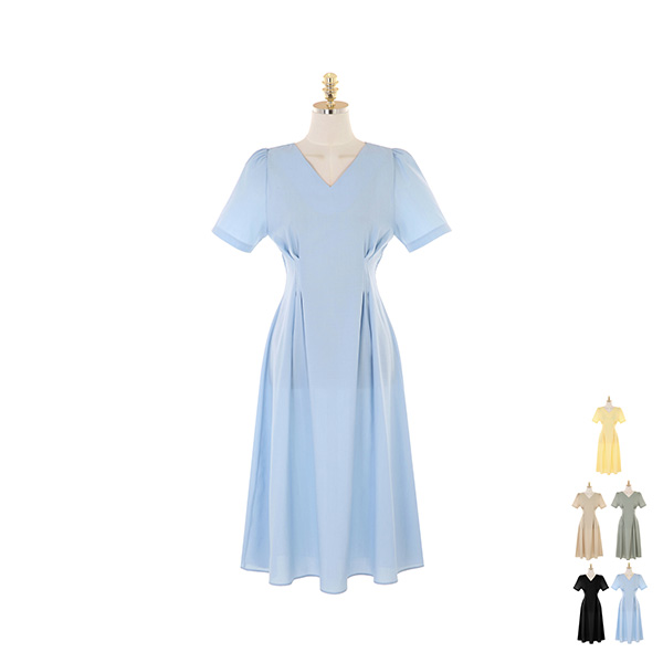 op9381 핀턱 디테일로 잘록한 허리 라인이 연출되는 롱 플레어 원피스 dress