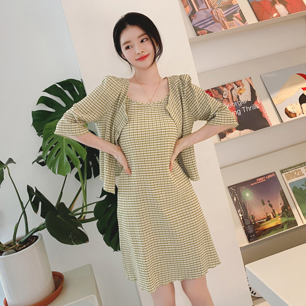 op9435 조절가능한 숄더스트랩 나시원피스와 5부소매가디건 세트투피스 dress set